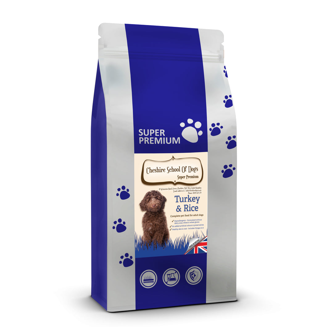 SUPER PREMIUM - Turkey & Rice - Complete ADULT dog food.